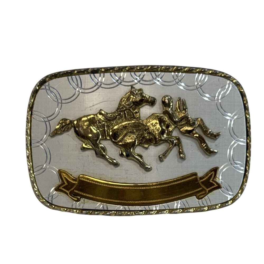 Vintage Western Cowboy Rodeo Horse Rider Belt‎ Buckle Gold Silver Tone